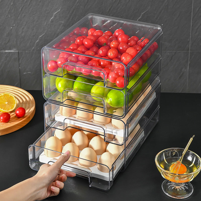 Refrigerator Storage Box Double Layer Drawer Stackable Chicken Duck Storage
