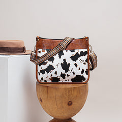 Cow Pattern Shoulder Bag Faux Leather Crossbody Bag with Vintage Strap