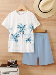 Boys Coconut Trees Casual Outfit T-shirt & Shorts Summer Set