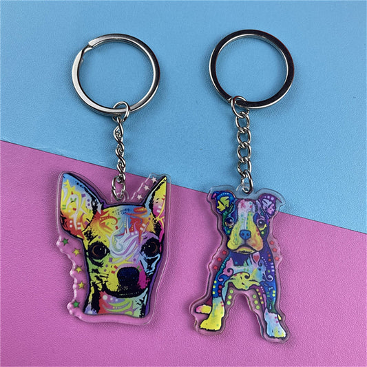 Dog Pit Bull Chihuahua Acrylic Keychains Keyring For Girls