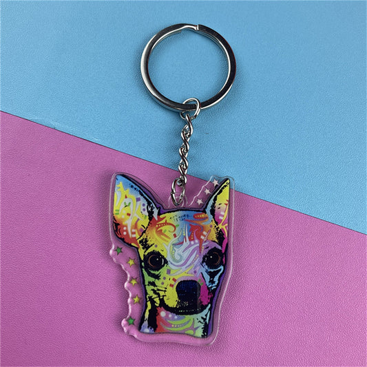 Dog Pit Bull Chihuahua Acrylic Keychains Keyring For Girls
