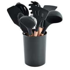 12-Piece Silicone Kitchen Utensil Set with Wooden Handles and Storage Box