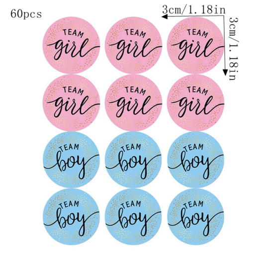 60pcs Team Boy Team Girl Stickers Gender Reveal Party Baby Shower