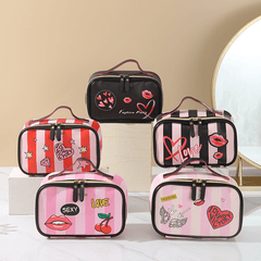 Striped Storage Bag Waterproof Makeup Bag Lightweight Travel Cosmetic Handbag