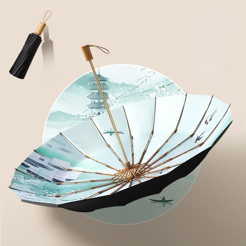 16 Ribs Windproof Folding Umbrella with Aluminium Frame