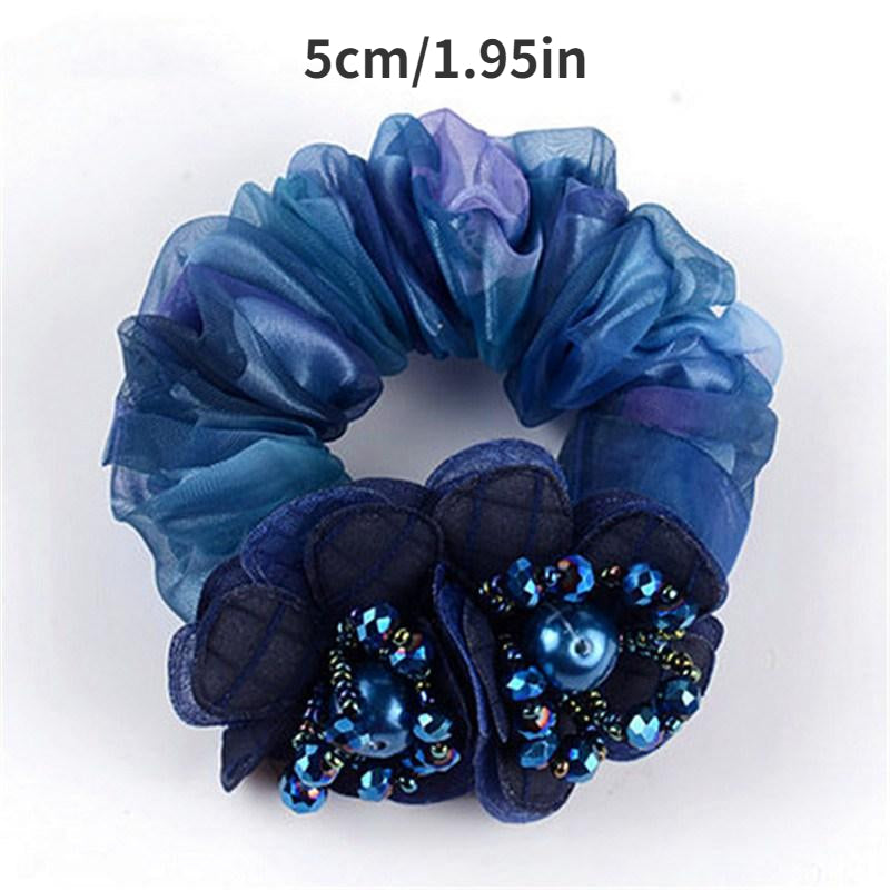 Boho Gradient Flower Scrunchies Hair Rope Faux Pearl Accessories