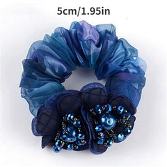 Boho Gradient Flower Scrunchies Hair Rope Faux Pearl Accessories