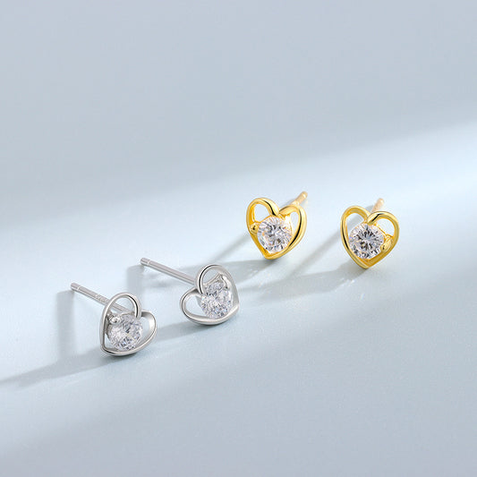 Heart Shaped Girls Stud Earrings with Faux Diamond Inlay