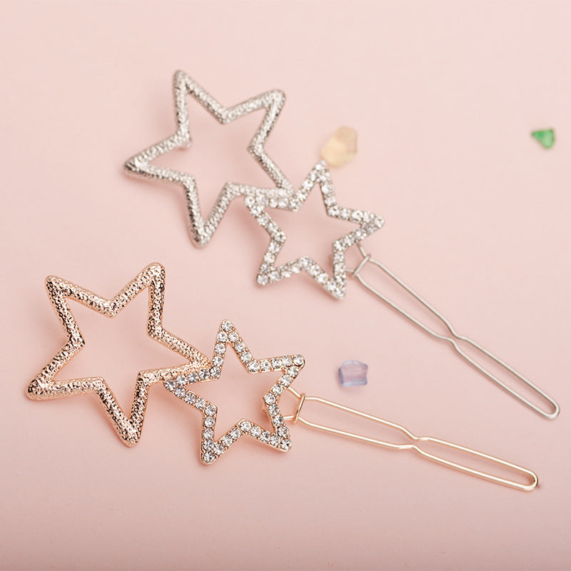 Star Rhinestone Hair Clip Silvery Metal Side Clip Hair Accessories For Women