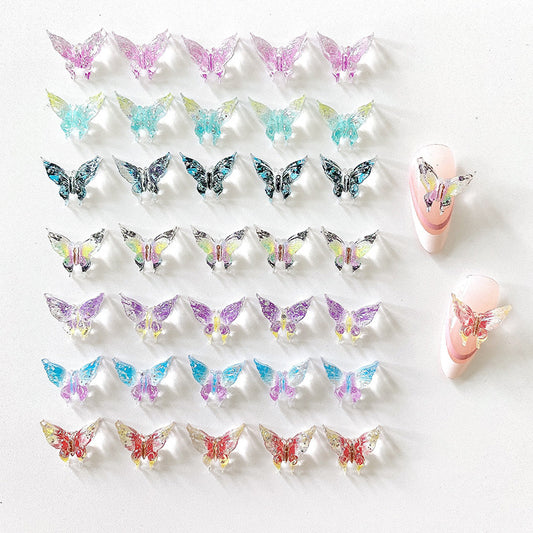 20pcs 3D Butterfly Nail Charms Clear Rhinestones Gradient Nail Art Jewelry