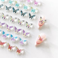 20pcs 3D Butterfly Nail Charms Clear Rhinestones Gradient Nail Art Jewelry