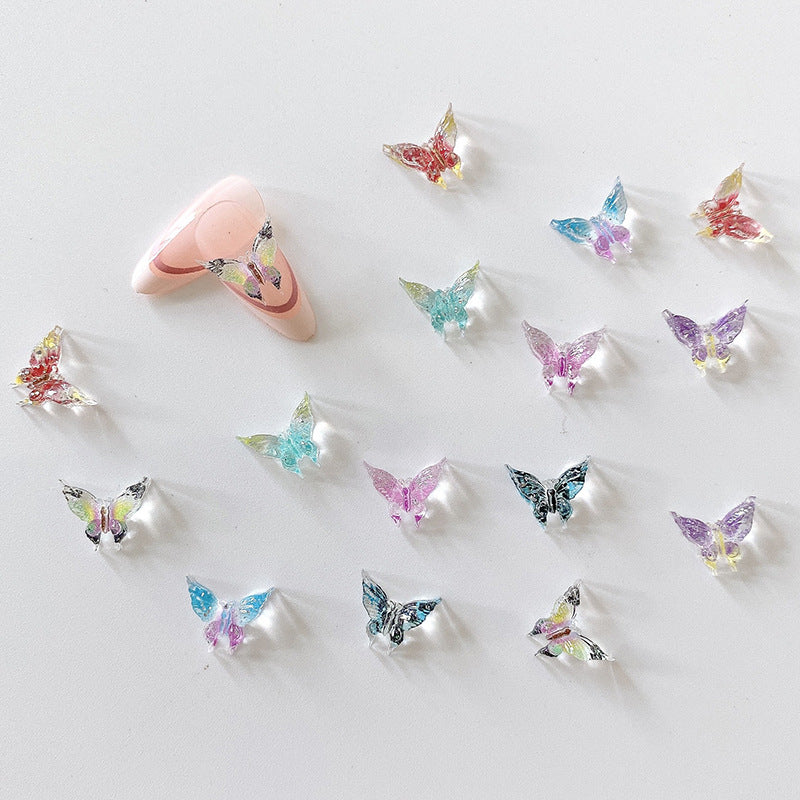 20pcs 3D Butterfly Nail Charms Clear Rhinestones Gradient Nail Art Jewelry