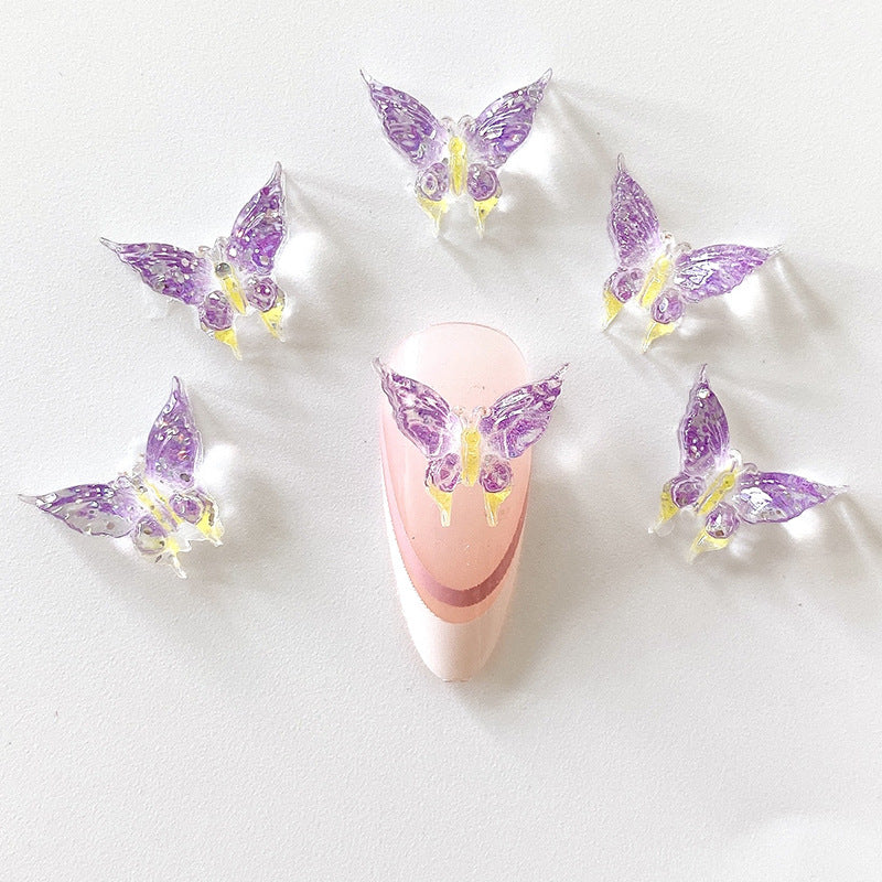 20pcs 3D Butterfly Nail Charms Clear Rhinestones Gradient Nail Art Jewelry