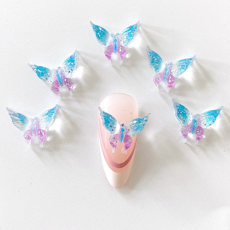 20pcs 3D Butterfly Nail Charms Clear Rhinestones Gradient Nail Art Jewelry