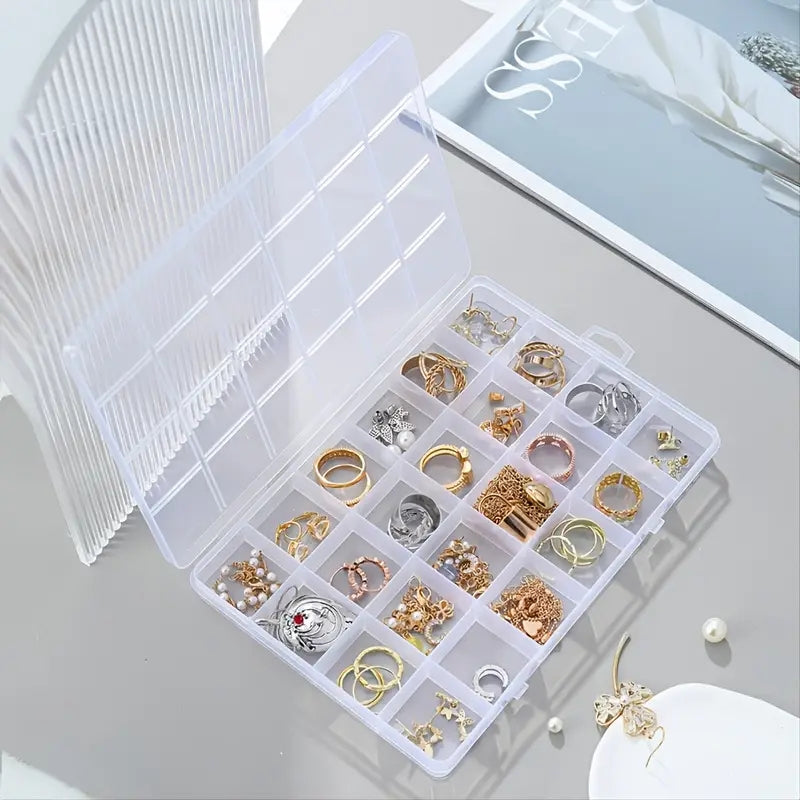 Adjustable Jewelry Storage Box with 24 Grids - Organize Beads Rings Screws