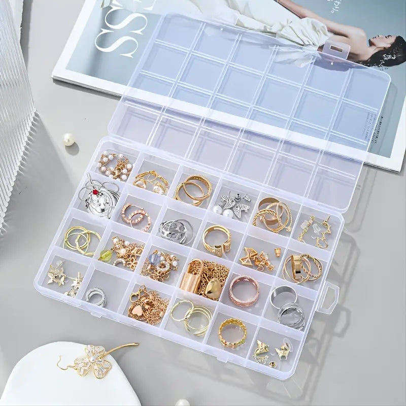 Adjustable Jewelry Storage Box with 24 Grids - Organize Beads Rings Screws