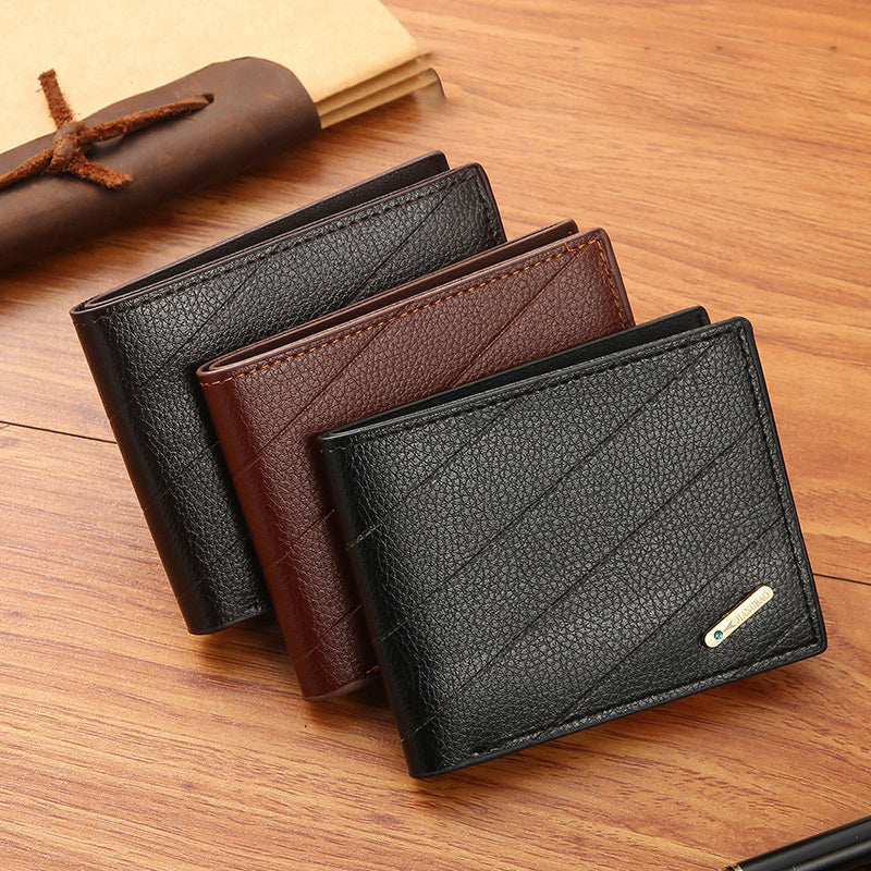 Men's PU Leather Short Wallet with Card Slots and Large Capacity