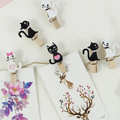 10pcs Cat Paper Clip Wooden Memo Clips with Hemp Rope