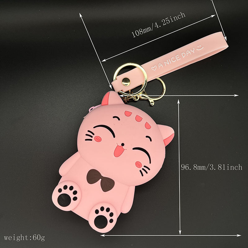 Cartoon Cat Bracelet Keychain Animal Key Ring Purse Bag Backpack Car Key Charm