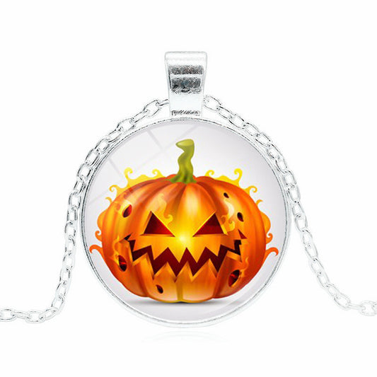Halloween Pumpkin Skull Pendant Necklace Funky Sweater Chain