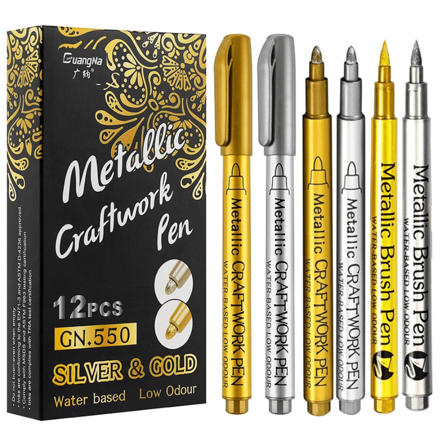 12pcs Metallic Permanent Marker Pens Set Golden Silvery DIY Epoxy Resin Mold