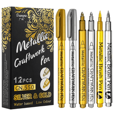 12pcs Metallic Permanent Marker Pens Set Golden Silvery DIY Epoxy Resin Mold