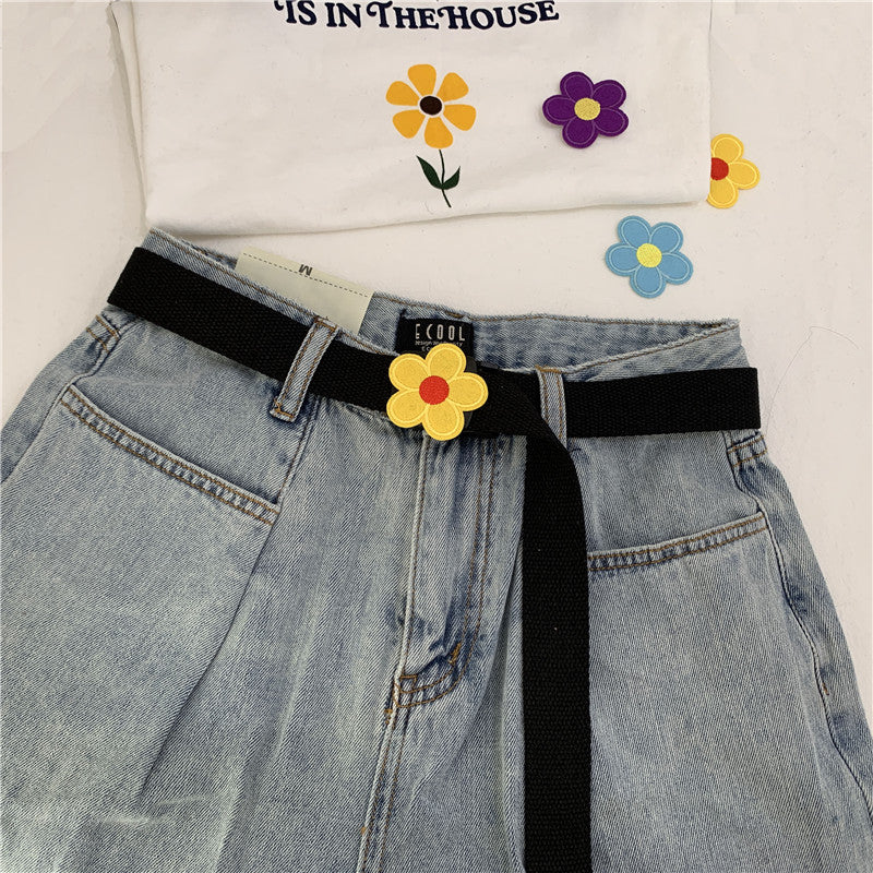 Flower Decor Nylon Waist Belt Waist Rope Belt For Pants Dress Jeans Classic