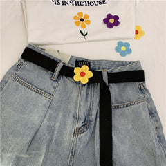 Flower Decor Nylon Waist Belt Waist Rope Belt For Pants Dress Jeans Classic