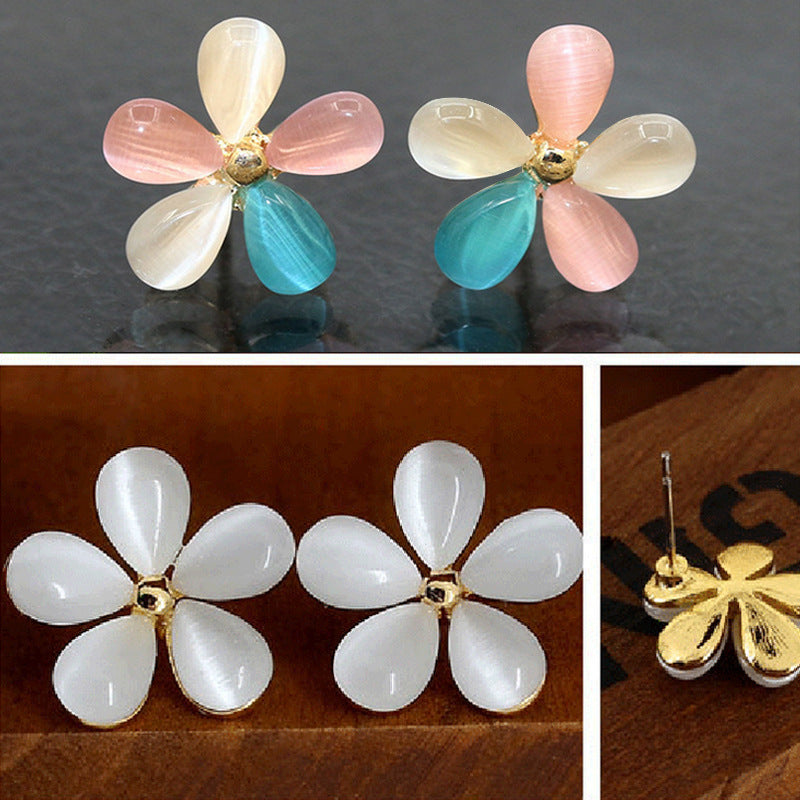 Moonstone Decor Stud Earrings 18K Plated Jewelry