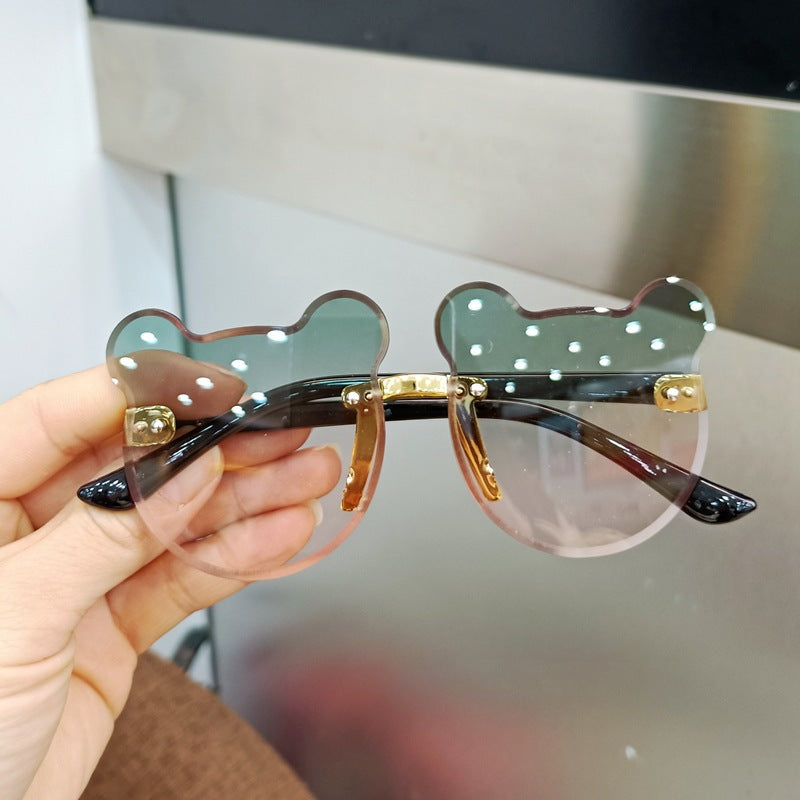 Gradient Rimless Bear Sunglasses for Women and Kids, Summer Beach Pa
