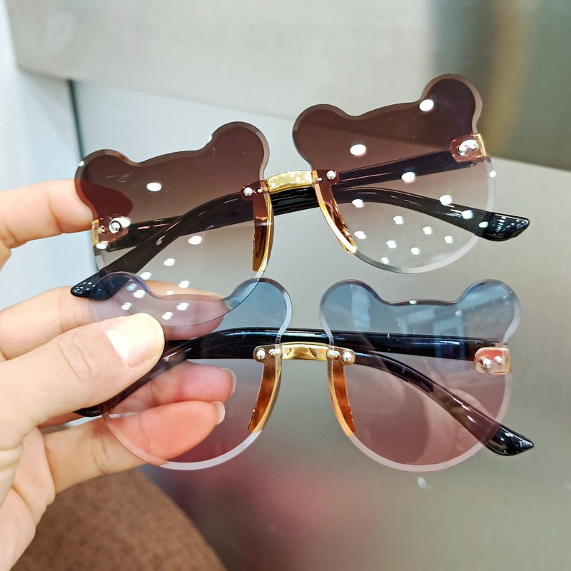 Gradient Rimless Bear Sunglasses for Women and Kids, Summer Beach Pa