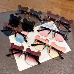 Gradient Rimless Bear Sunglasses for Women and Kids, Summer Beach Pa