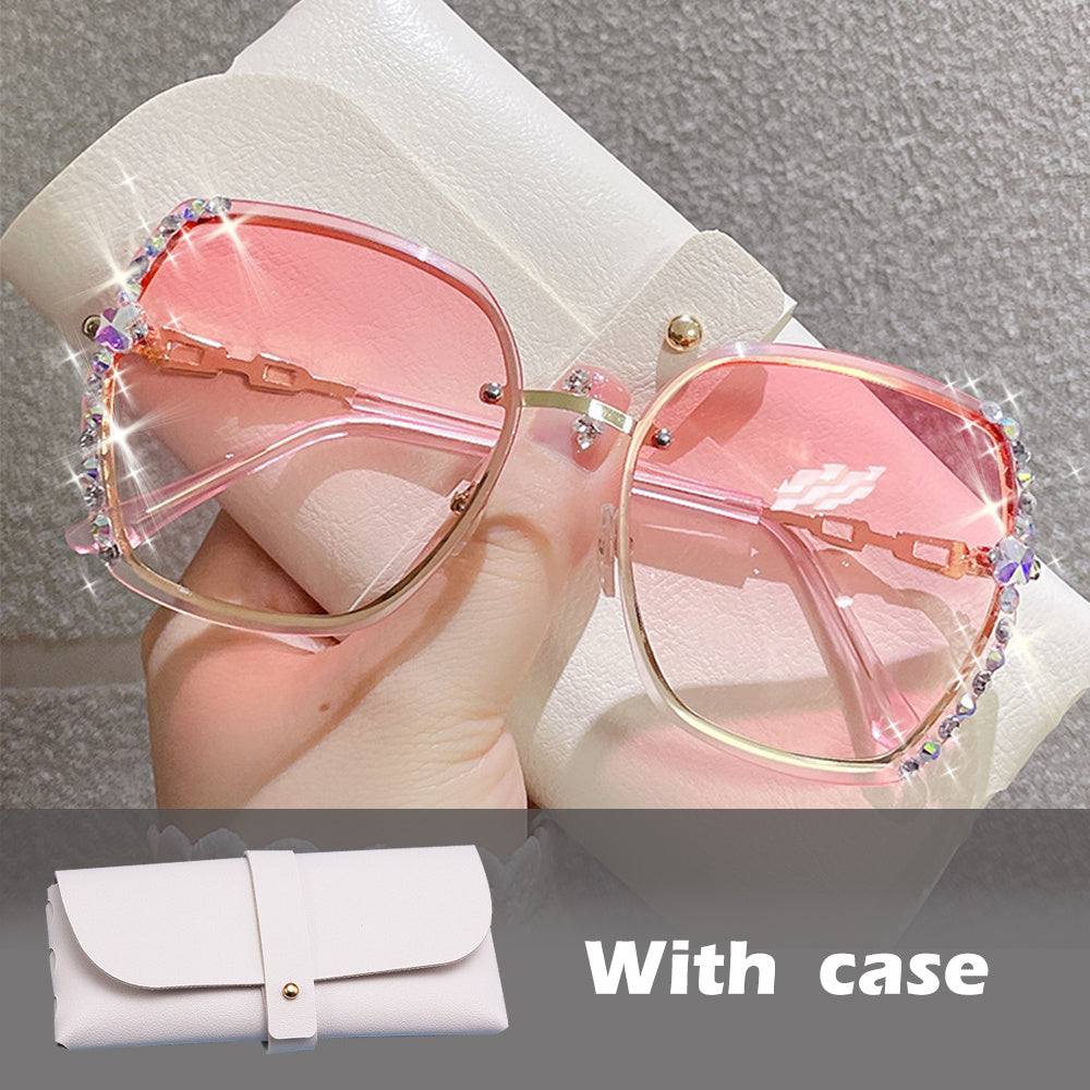 Oversized Rimless Sunglasses Rhinestone Gradient UV400