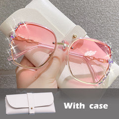 Oversized Rimless Sunglasses Rhinestone Gradient UV400