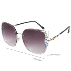 Oversized Rimless Sunglasses Rhinestone Gradient UV400