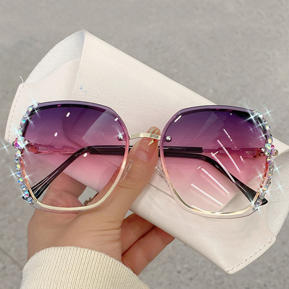 Oversized Rimless Sunglasses Rhinestone Gradient UV400