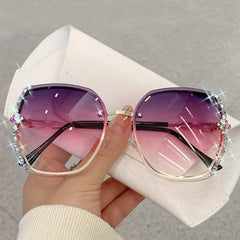 Oversized Rimless Sunglasses Rhinestone Gradient UV400