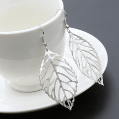Gold Hollow Leaf Dangle Earrings 18K Plated Jewelry