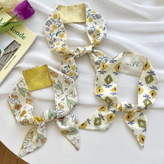 Yellow Small Silky Scarf Women's Scrunchie Ribbon Headband