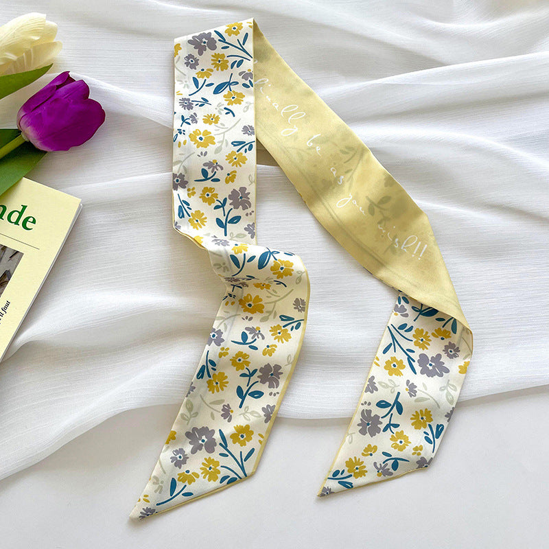 Yellow Small Silky Scarf Women's Scrunchie Ribbon Headband