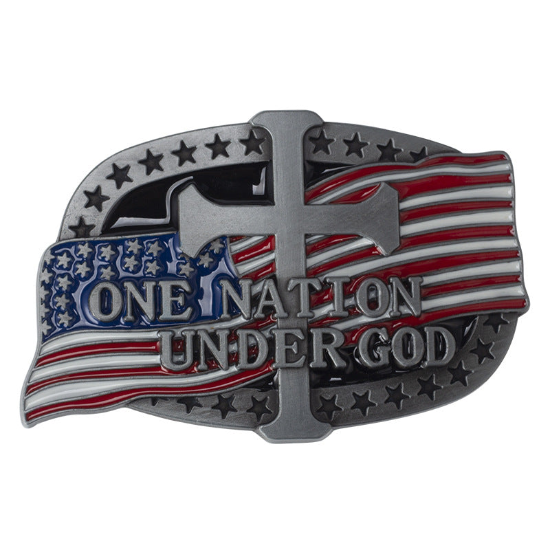 Alloy Flag Cross Letter Belt Buckle Western Cowboy Novelty Buckle