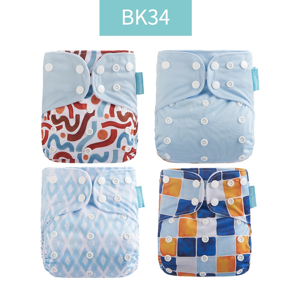 4 Reusable Cloth Diapers Washable Covers Adjustable Fit 3-15kg Babies