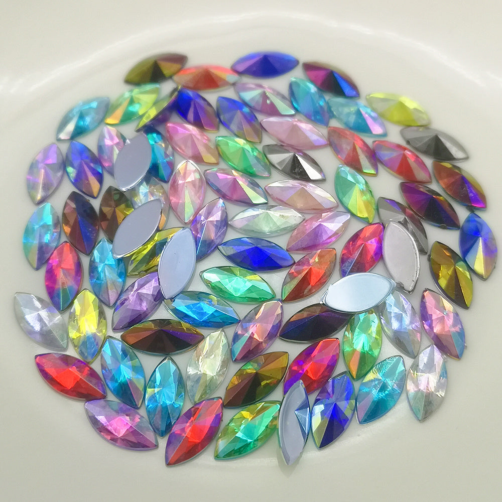 30pcs Colorful AB Horse Eye Rhinestone Applique Flatback Acrylic