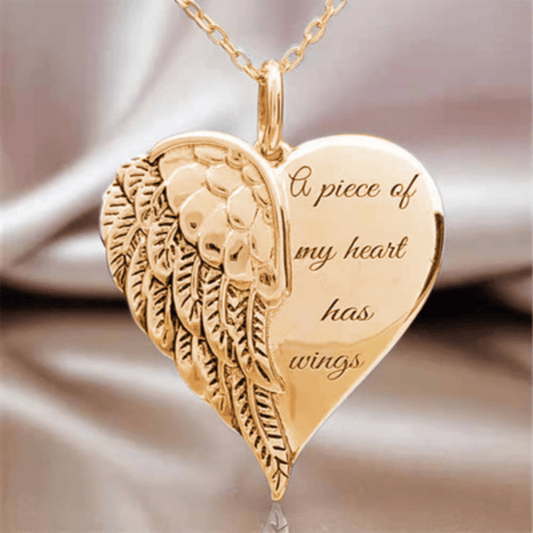 Vintage Funky Engraved Letter Wing Heart Pendant Necklace