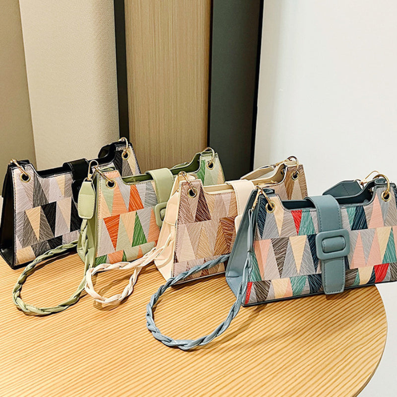 Multicolored Geometric Print Shoulder Bag Zipper Crossbody Bag