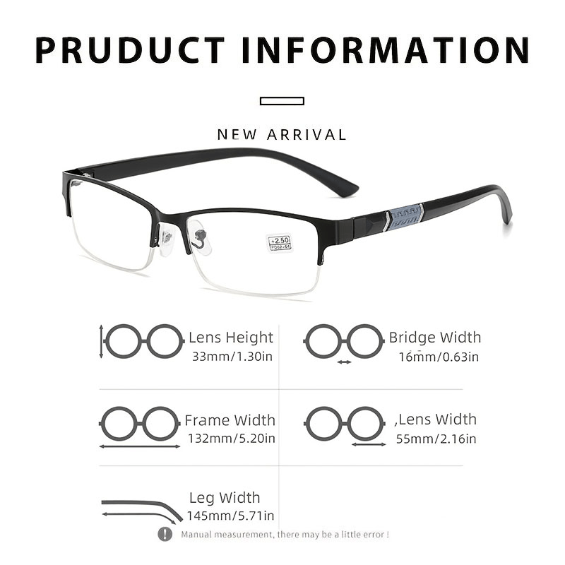 HD Semi Rimless Reading Glasses with Case
