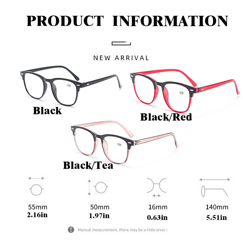 Square Reading Glasses HD Round Frame Full Frame Reading Glasses With Case