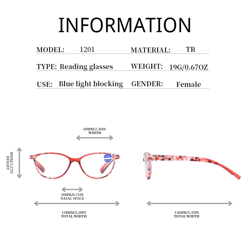 Anti-Blue Light Reading Glasses Full Frame Spring Hinge Women Men Glasses Case