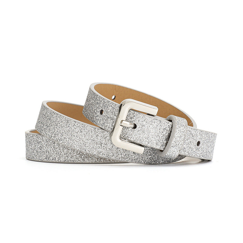 Glitter Fluorescent Waistband Adjustable Square Buckle Belt