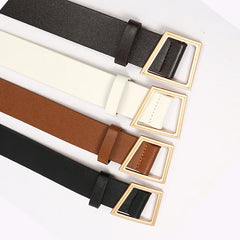 Stylish Geometric Metal Buckle Belt Solid PU Leather Waistband for Women